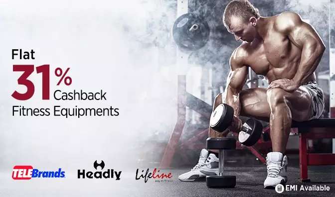 Paytm flat 31% cash back on fitness equipments