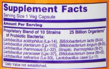 NOW Foods Probiotic-10 25 Billion Ingredients